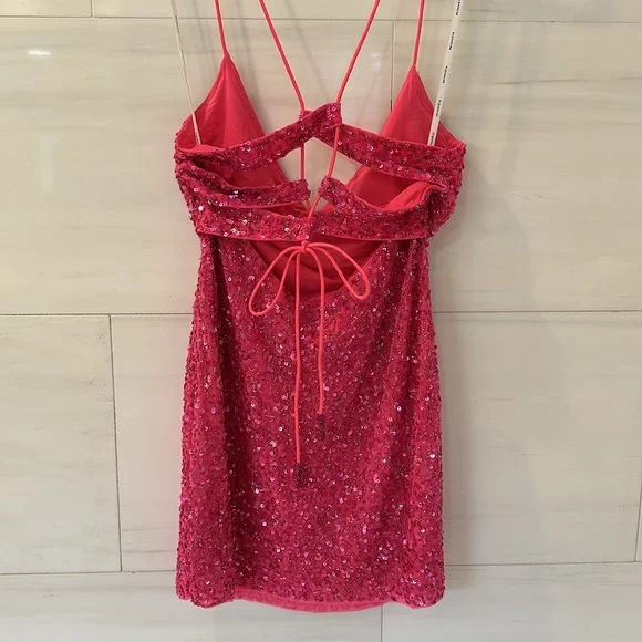 RETROFETE Neon Pink Sequin Dress- Size M - Picture 9 of 10